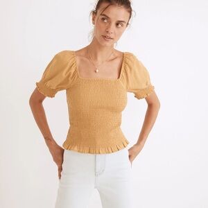 MADEWELL Lucie Puff-Sleeve Smocked Bodice Top
